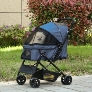 PawHut Pet Stroller Foldable Dog Cat Travel Carriage with Reversible