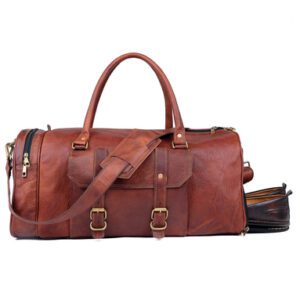 Handmade Genuine Leather Travel Duffel Bag with Shoe Compartment